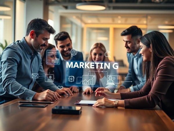 Oameni lucrează la strategii de marketing.